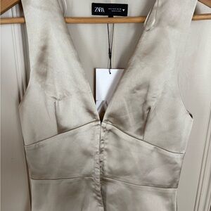 NWT Zara Gold Bustier fitted Satin Vest
